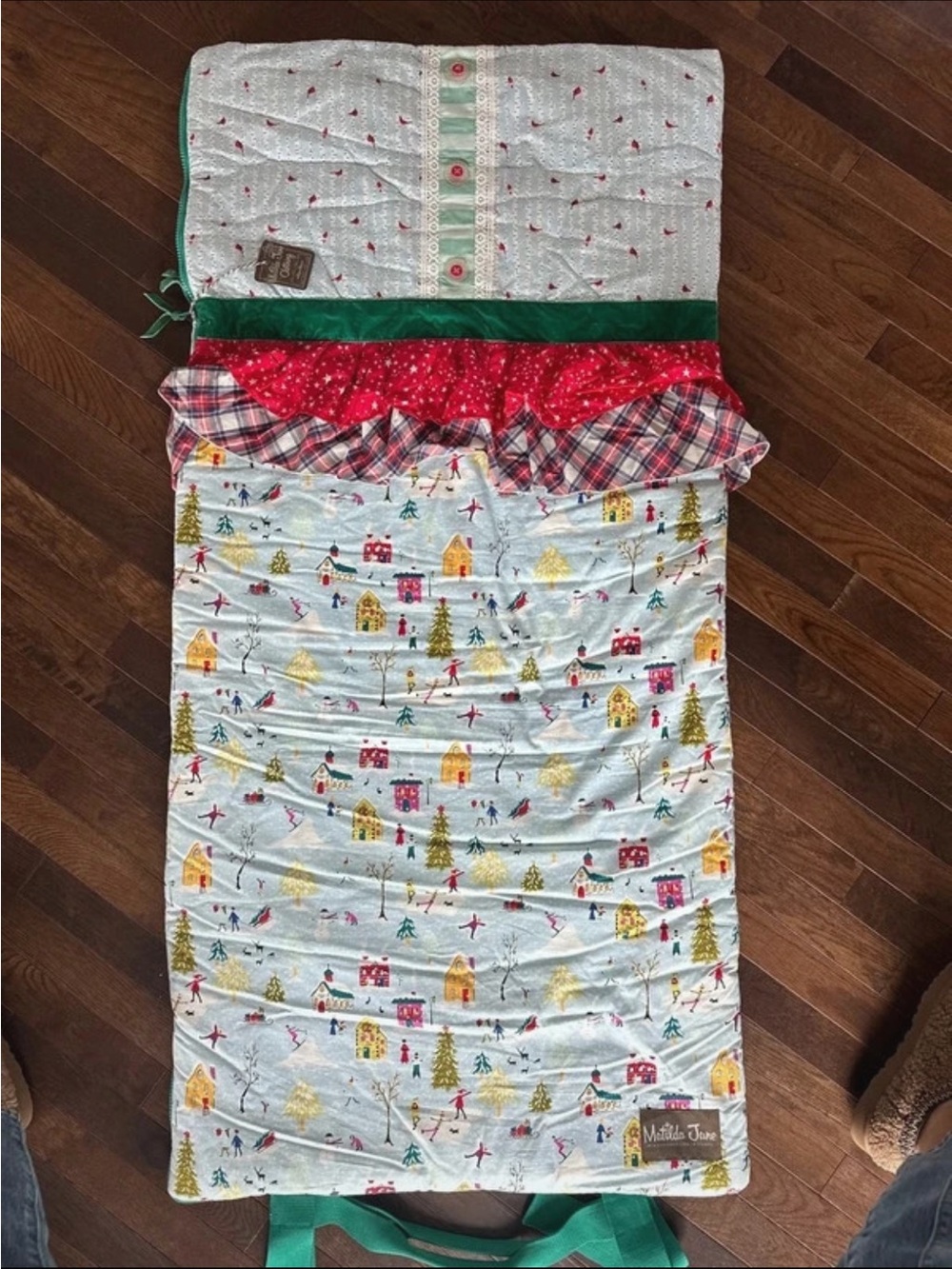 Matilda Jane Red, Green & Gold Festive Village Sleeping Bag